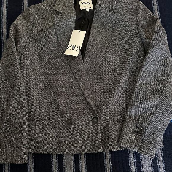 Zara Gray 100% Wool Structured Grey Blazer size Small NWT - Picture 8 of 14